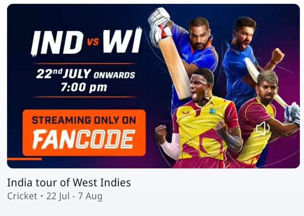 FanCode Subscription Charges , Coupon Codes Ind Vs WI Live Streaming