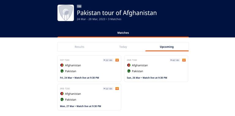 Pakistan tour of Afghanistan Live Streaming