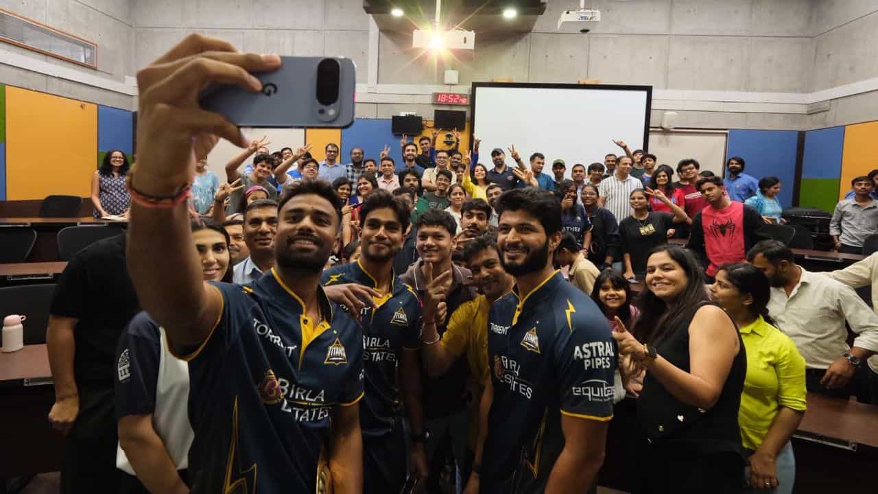 Gujarat Titans players Kumar Kushagra, Arshad Khan and Manav Suthar visited IIM Ahmedabad
