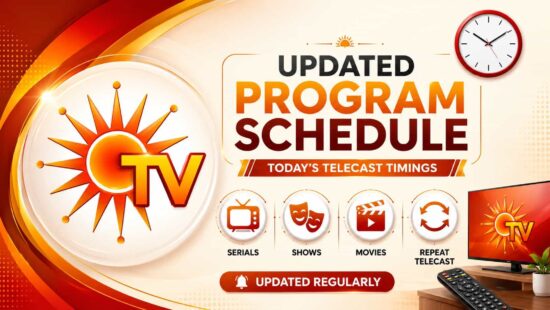 Sun TV Channel Shows Telecast Time Today - List of Serials and Shows with Original & Repeat Timing Sun TV Channel Shows Telecast Time Today - List of Serials and Shows with Original & Repeat Timing