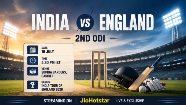 Watch India vs England 2nd ODI Live on JioHotstar Tomorrow , July 16 from 5:30 PM