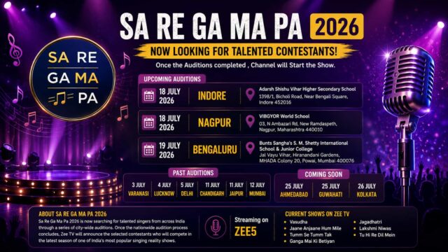 Sa Re Ga Ma Pa 2026 Auditions at Indore, Nagpur and Bengaluru - Dates, Venues and Registration